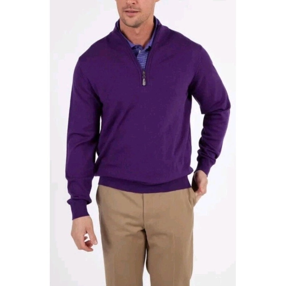 Men's Orvis Merino Wool Quarter-Zip Pullover Sweater, Size Large, in Purple/Blue